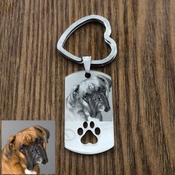 Custom DIY Dog Tag Photo Keychain Stainless Steel Engraved photograph Keychain
