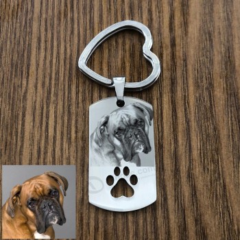 Personalizado DIY Dog Tag foto chaveiro fotografia em aço inoxidável gravado chaveiro