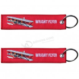 Custom Cheap Wright Flyer Embroidery Woven Logo Fabric personalized keychains