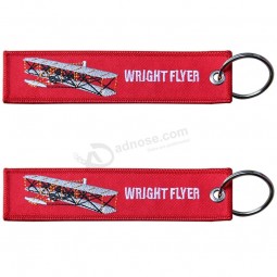 Personnalisé pas cher Wright Flyer Broderie Tissé Logo Tissu Porte-clés personnalisés
