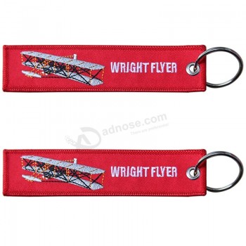 Personnalisé pas cher Wright Flyer Broderie Tissé Logo Tissu Porte-clés personnalisés