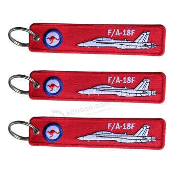 Custom Brand Logo Embroidered Keychains F/A-18F Twill Machine Embroidered Airplane personalized keychains