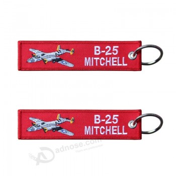 カスタムロゴ刺繍キーホルダーB-25ファブリック飛行機キーホルダーカスタム刺繍飛行機パーソナライズキーホルダー