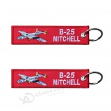 aangepaste logo borduurwerk sleutelhanger B-25 stof vliegtuig sleutelhangers aangepaste borduurwerk vliegtuig gepersonaliseerde sleutelhangers