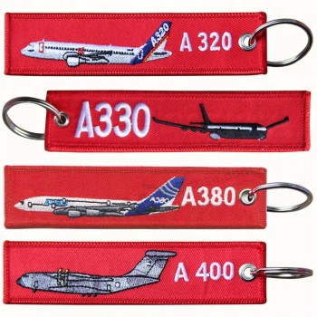 Custom Airplane Embroidered Keychain Fabric Woven Airplane personalized keychains
