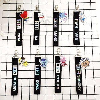 1ピースkpop BTSレーザー電話ストラップタタcooky shookyかわいいキーチェーン携帯電話ストリップバッグペンダントアクセサリー