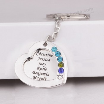 Porte-clés personnalisé pour la famille et les amis Bijoux en cristal Plaqué or blanc Noms personnalisés