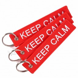 Wholesale custom logo keep calm embroidery cool keychains tag,key rings,key tags
