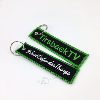 Material de tecido personalizado bordado chaveiros legal tag design de fábrica seu próprio bordado chave