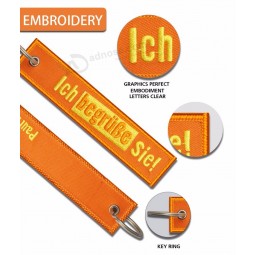 Étiquette de bagage de patch de broderie double face personnalisée d’usine avec porte-clés / cool porte-clés