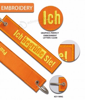 Factory Custom Double Sided Embroidery Patch Luggage Tag with Key Chain/cool keychains tag