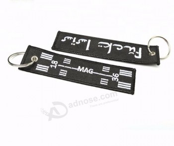 Factory Bulk Produced Custom Brand Name Fabric Key Tags Both Sides Embroidered Air Crew cool keychains tag