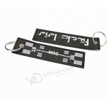 fabriek in bulk geproduceerde aangepaste merknaam stof Key tags beide zijden geborduurd Air crew cool sleutelhangers tag