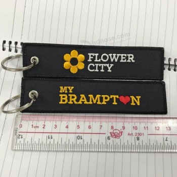 Custom woven key chain tag embroidered cool keychains tag for hoodies