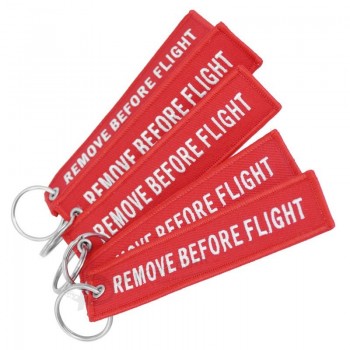 Remove Before Flight Fashion Tags Keychain Keyring Rectangle Polyester Embroidery Message