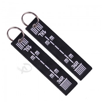 make a keychain Tags  Aircraft Runway Pattern Black Polyester Embroidery Message