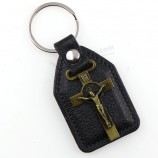 Porte-clés en cuir PU Saint Benedict crucifix pour moto