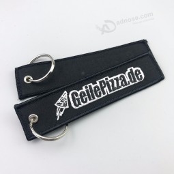 Promotion Embroidery Custom Woven Textile Logo Keychain with gold sewing