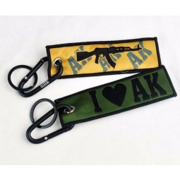 Textile Customized Logo Woven personalized keychains for Motorcycle with Metal Ring