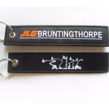 textiel custom merk geweven gepersonaliseerde sleutelhangers voor motorfiets met metalen ring