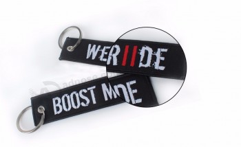 gepersonaliseerde lintstof gepersonaliseerde sleutelhangers voor kleding met metalen ring