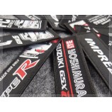 aangepaste lint geweven gepersonaliseerde sleutelhangers voor kleding met metalen ring