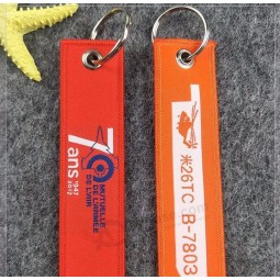 Tissu Textile Logo Tissé Porte-clés personnalisés pour Tirette de fermeture éclair avec œillet