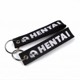 merklogo stof Tag merrow border kledingstuk borduurwerk sleutelhangers met metalen ringen