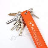 Double Sided Letters Logo Merrow Border Plain Woven Keychains for Collections