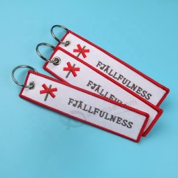 Double Side Logo Textile Key Tags Embroidery Keychains