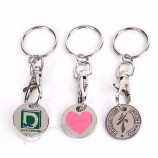Fabricantes personalizados liga de zinco pintura chaveiro de metal token euro carrinho de supermercado moeda chaveiro