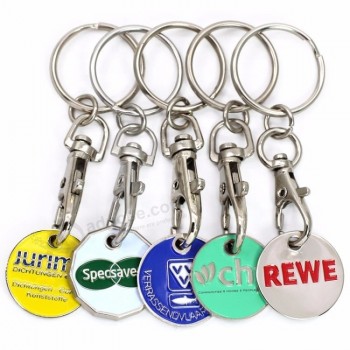 Quality manufacturers supply zinc alloy metal key chain paint token keychain custom supermarket shopping coin
