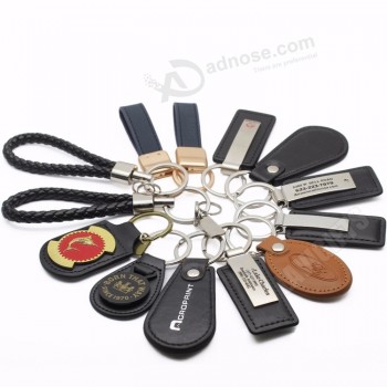 Vente en gros fait à la main fait à la main en cuir PU personnalisé voiture marque porte-clés, porte-clés de carte de nom, porte-clés de logo de voiture