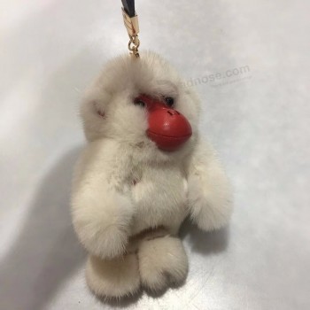 Véritable vison fourrure singe charme mignon jouet poupée porte-clés porte-clés sac à main porte-clés pendentif