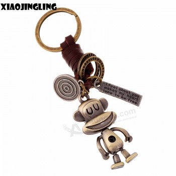 Rétro porte-clés en cuir véritable singe pendentif en gros