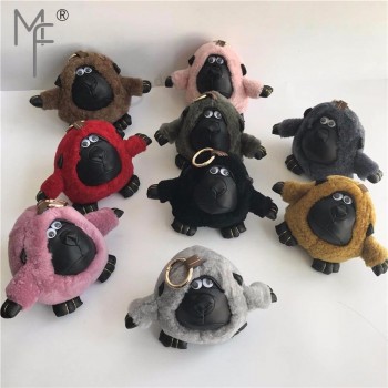 Vrai mouton tondre fourrure monstre singe Orang-outan jouet porte-clés sac Bug charme porte-clés porte-clés pendan