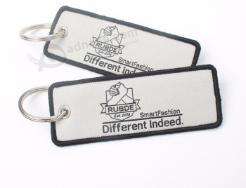 Laser Fabric Textile Woven Keychains/personalised keyrings/Key Chain