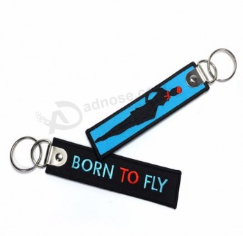 Custom Logo Embroidery Woven Textile Keychain with personalised keyrings