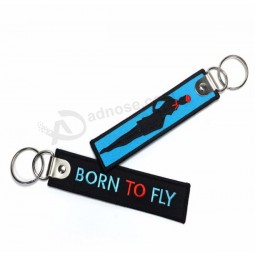aangepaste logo borduurwerk geweven textiel sleutelhanger met gepersonaliseerde sleutelhangers