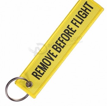 Customized Ribbon Woven personalised keyrings with Metal Ring