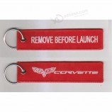 Embroidered custom key tags with remove before lunch