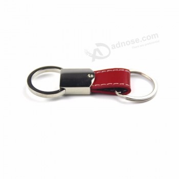 厂家直销便宜定制礼品金属红色PU钥匙扣