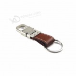 Llavero de metal personalizado de cuero marrón de alta calidad para hombres