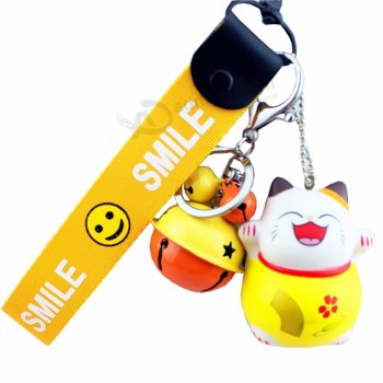 Lovely Cartoon Lucky Cat Bells Keychain Key Chain for Car Bag Auto Ribbon Key Ring Holder Women Gift Purse Charm Pendant Jewelry