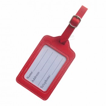 Cuero de PU Rojo equipaje Etiqueta titular de la dirección carta de identificación etiqueta portátil viaje
