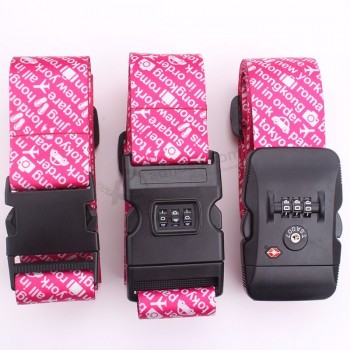 Échantillon gratuit sangle de bagage personnalisée / ceinture à bagages en polyester avec cadenas / ceinture de sac à bagages de voyage