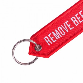 3 pçs / lote remova antes do voo chave fobs chaveiros OEM chaveiros presentes da aviação bordado vermelho destaque chaveiro chaveiro