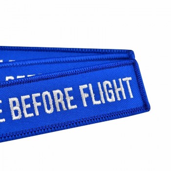 10 PÇS / LOTE remova antes do vôo chaveiros para motocicletas bordados chaveiro azul para presentes de aviação Chave fobs OEM chaveiro