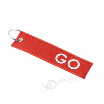 Wholesale custom double custom logo embroidered keychain with metal carabiner