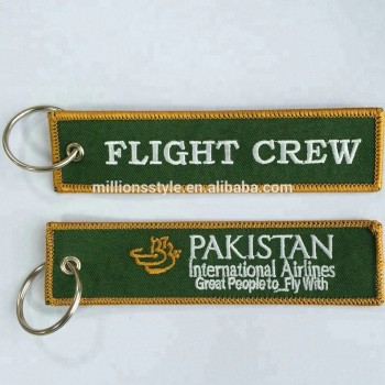 Vente en gros personnalisé de tissu brodé Type FLIGHT CREW Porte-clés / porte-clés / porte-clés